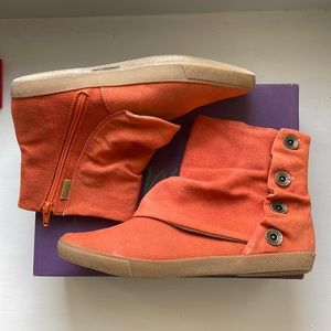 Blowfish Orange Booties with button up sides.